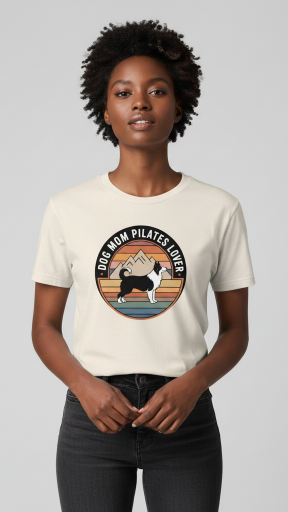 "Dog Mom Pilates Lover" Retro Mountain Dog T-shirt