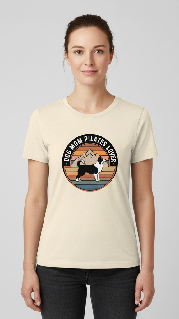 "Dog Mom Pilates Lover" Retro Mountain Dog T-shirt