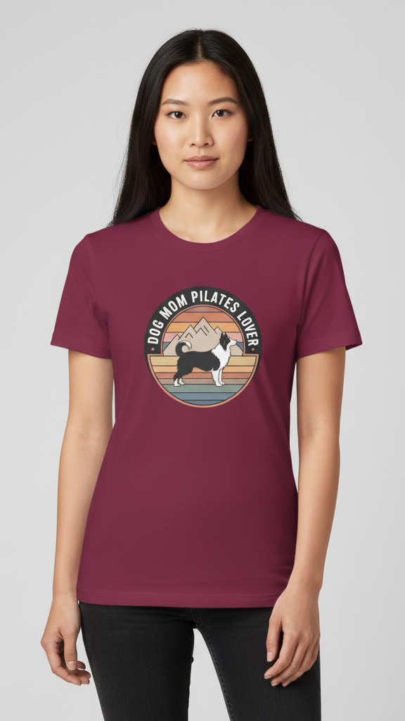 "Dog Mom Pilates Lover" Retro Mountain Dog T-shirt