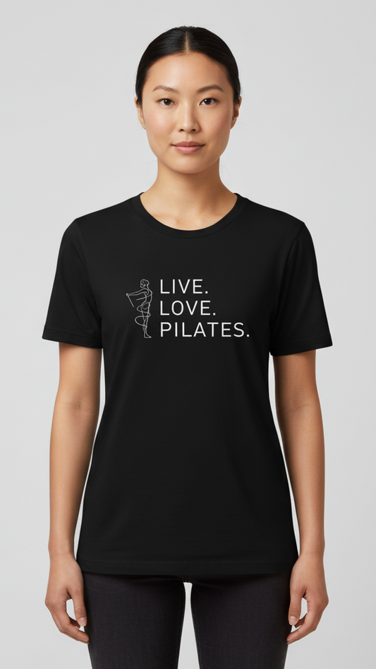 "Live. Love. Pilates." Minimalist Line Art T-shirt