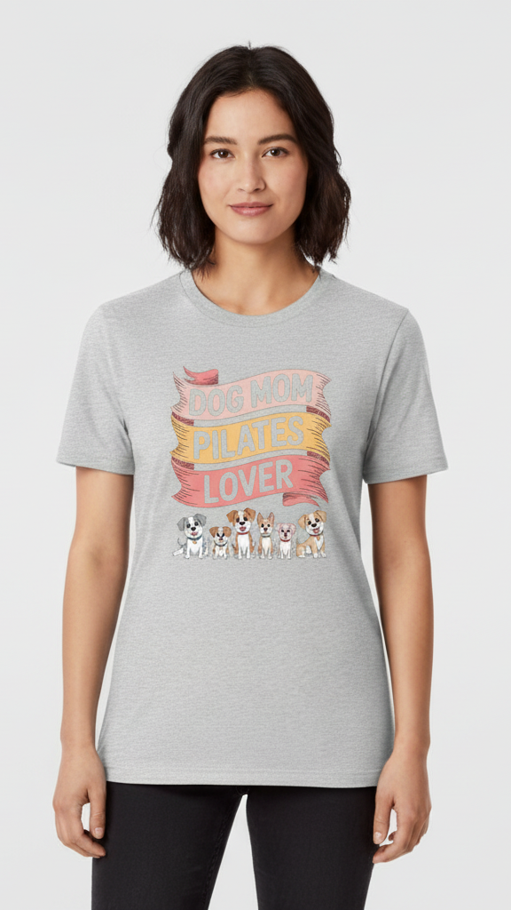 "Dog Mom Pilates Lover" Whimsical Puppy T-shirt