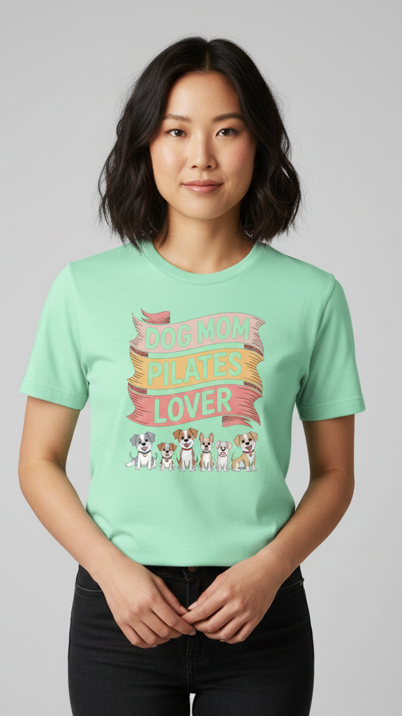 "Dog Mom Pilates Lover" Whimsical Puppy T-shirt