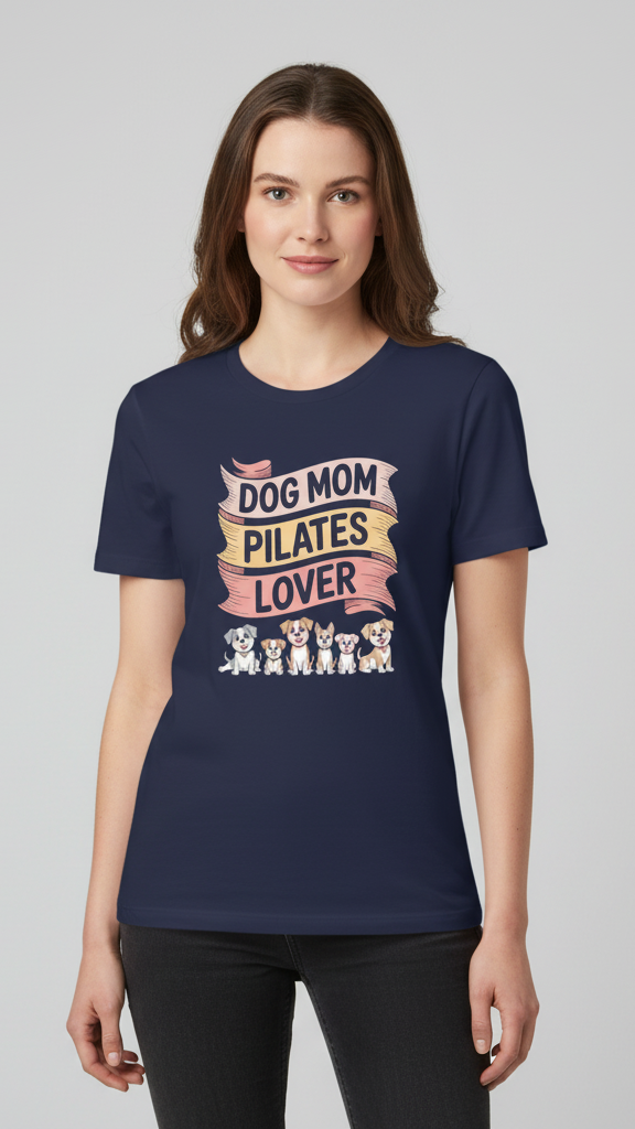 "Dog Mom Pilates Lover" Whimsical Puppy T-shirt