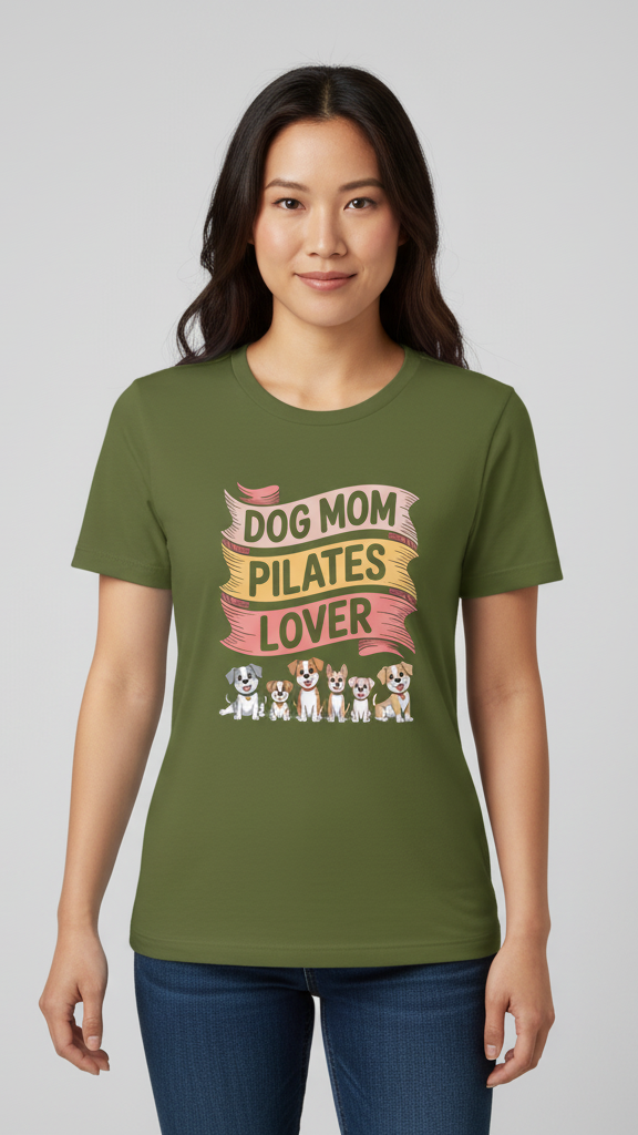 "Dog Mom Pilates Lover" Whimsical Puppy T-shirt