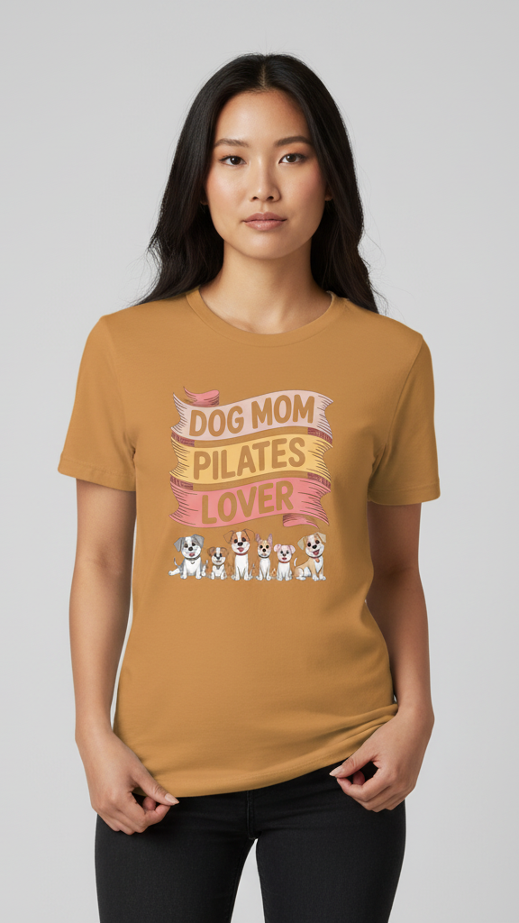 "Dog Mom Pilates Lover" Whimsical Puppy T-shirt