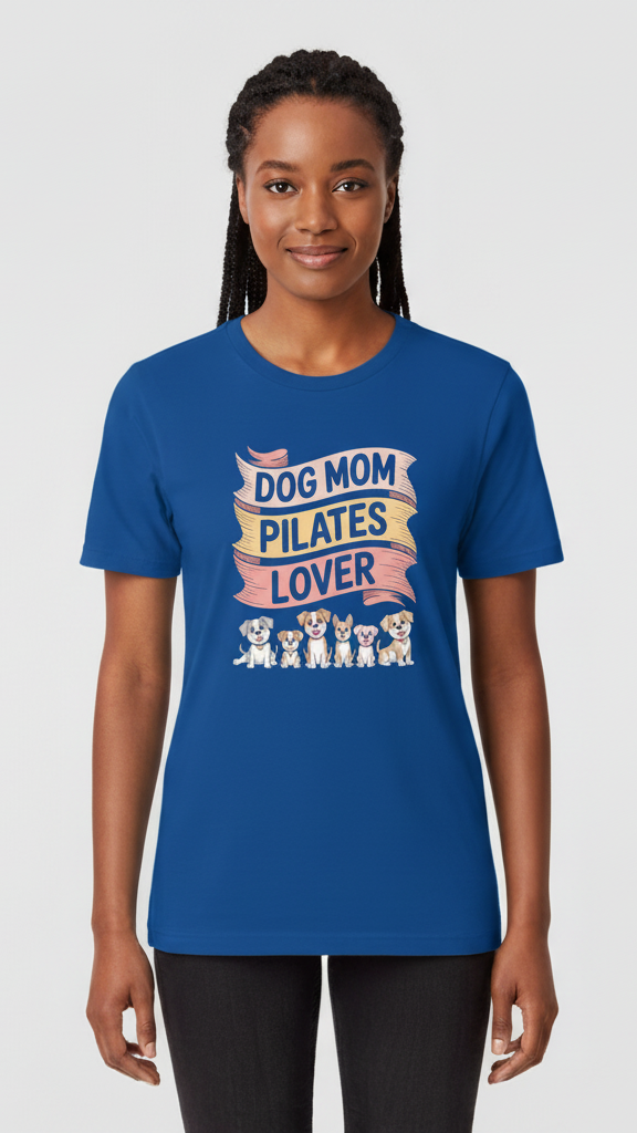 "Dog Mom Pilates Lover" Whimsical Puppy T-shirt