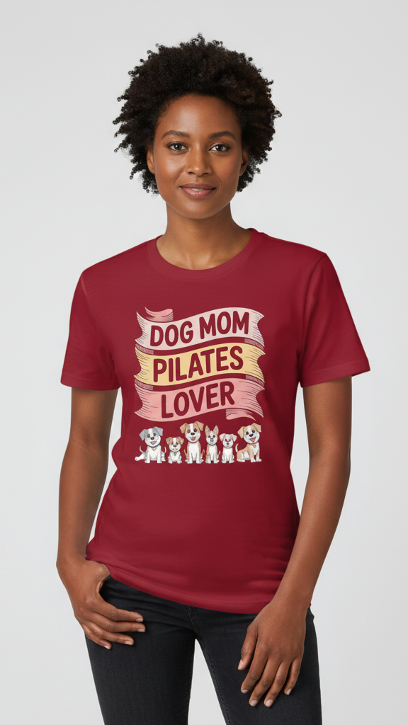 "Dog Mom Pilates Lover" Whimsical Puppy T-shirt