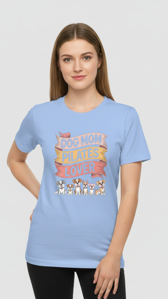 "Dog Mom Pilates Lover" Whimsical Puppy T-shirt
