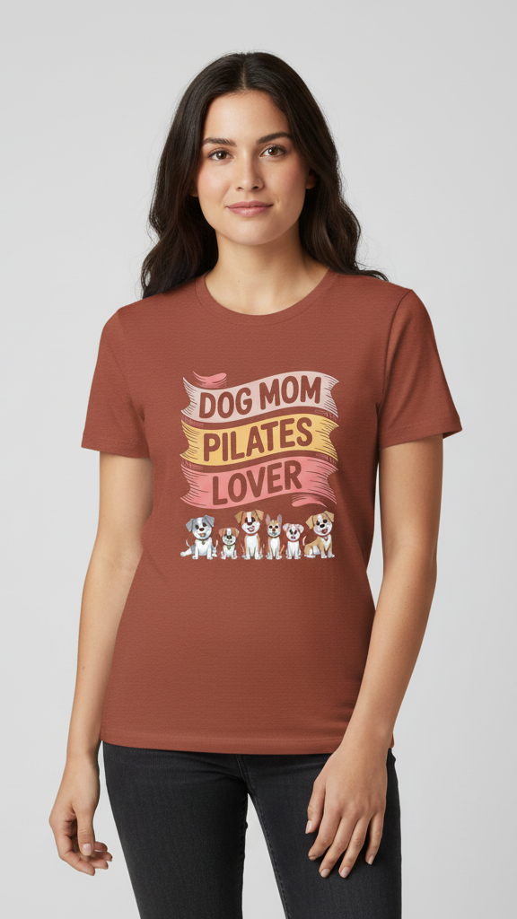 "Dog Mom Pilates Lover" Whimsical Puppy T-shirt