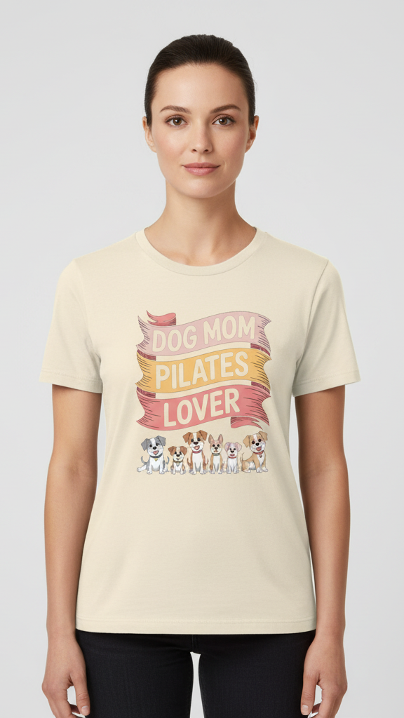 "Dog Mom Pilates Lover" Whimsical Puppy T-shirt