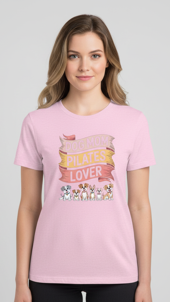 "Dog Mom Pilates Lover" Whimsical Puppy T-shirt