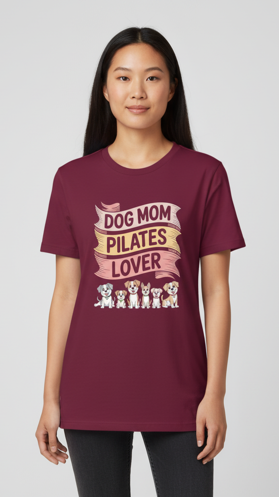 "Dog Mom Pilates Lover" Whimsical Puppy T-shirt