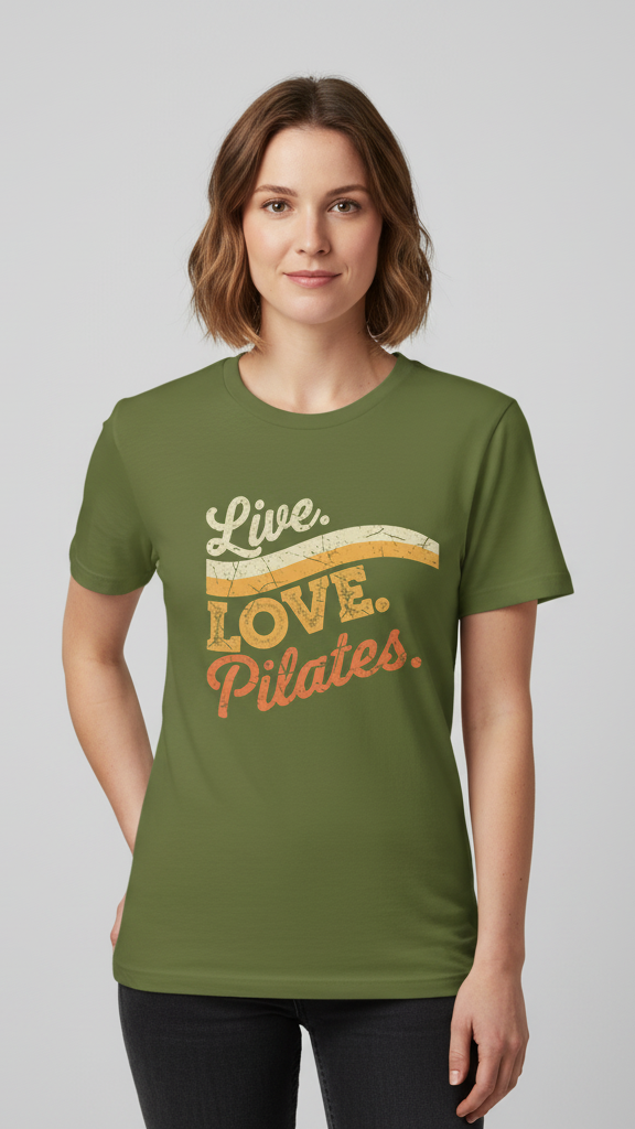 "Live. Love. Pilates." Distressed Retro Wave T-shirt