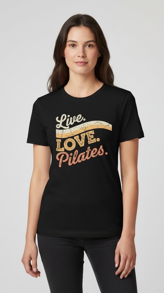 "Live. Love. Pilates." Distressed Retro Wave T-shirt