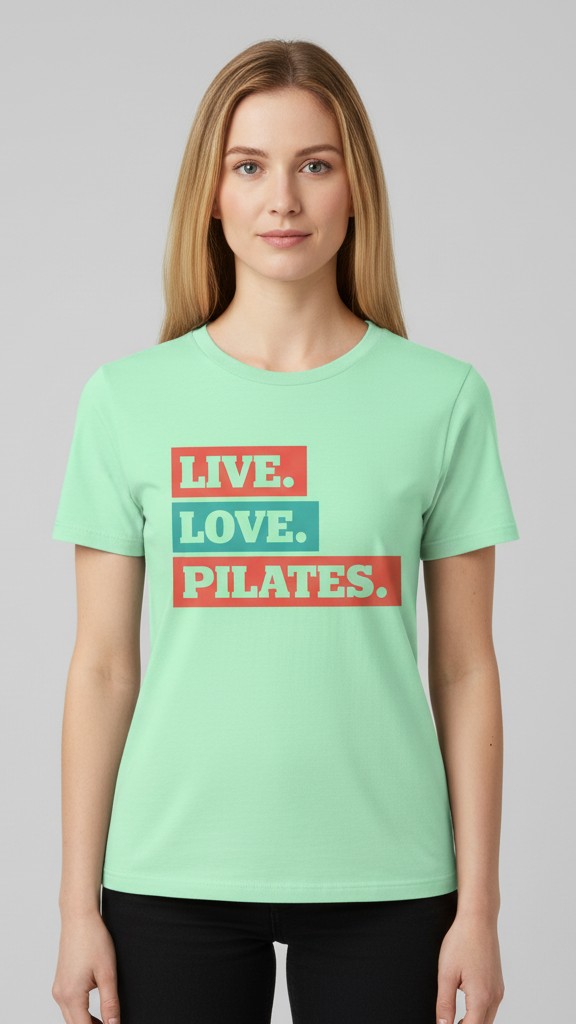 "Live. Love. Pilates." Stacked Color Block T-shirt