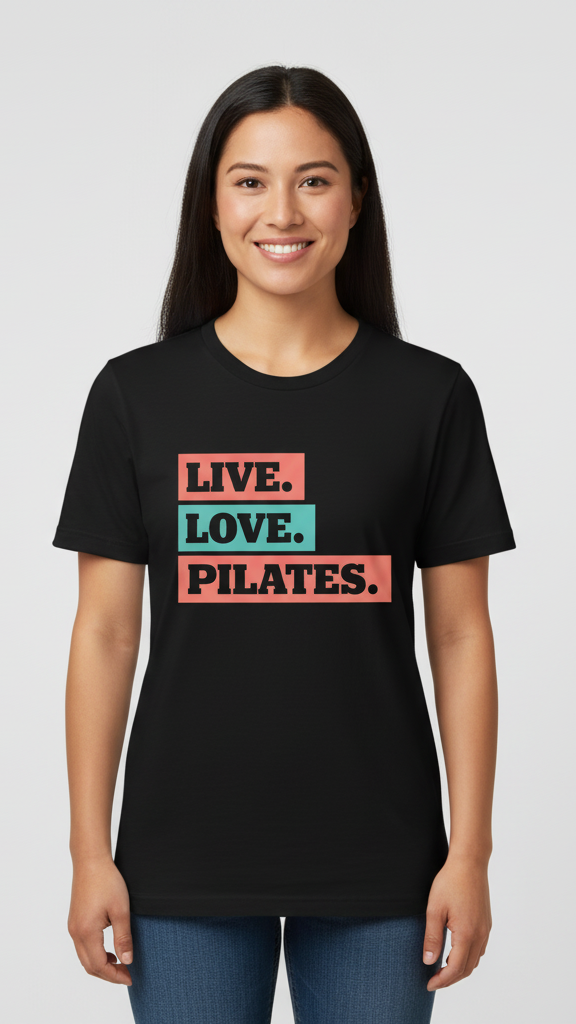 "Live. Love. Pilates." Stacked Color Block T-shirt