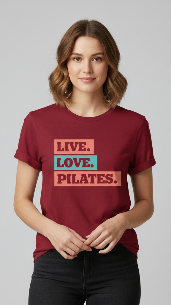 "Live. Love. Pilates." Stacked Color Block T-shirt
