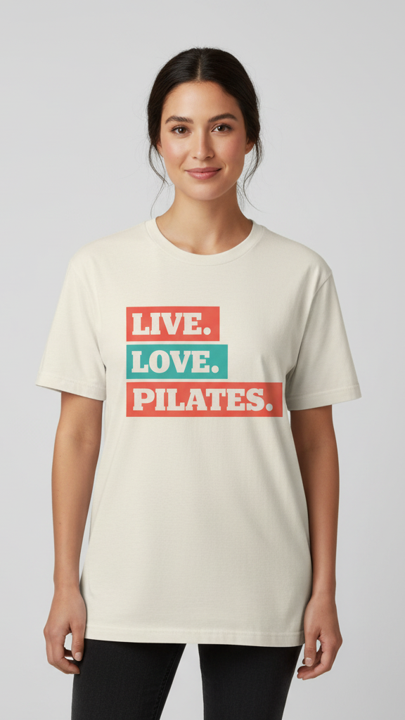 "Live. Love. Pilates." Stacked Color Block T-shirt